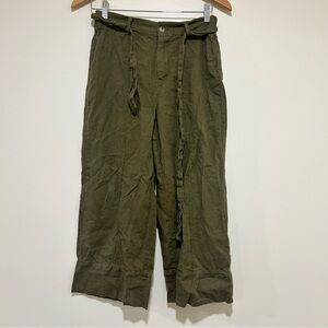 Joie Wide Leg Cropped Linen Blend Olive Green Pants Size Small